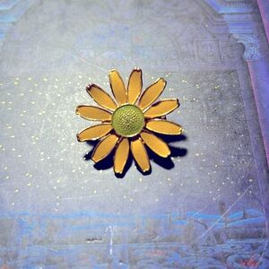 Vintage Enameled Yellow Flower Brooch Pin, Mid-century Daisy Pin Figural Jewelry